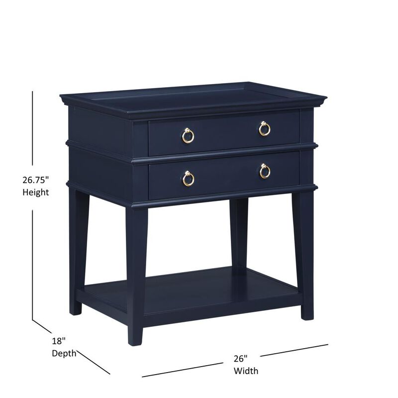Comfort Pointe Clara Midnight Blue 2-Drawer Tray Top Nightstand