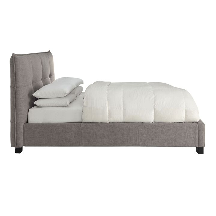 Amy Low Profile King Bed, Tufted Linen, Wide Storage, Gray - Benzara