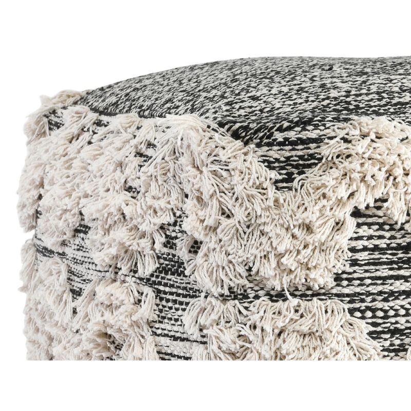 18 Inch Square Cube Accent Pouf, Zig Zag Shag Woven Pattern, Black, White-Benzara
