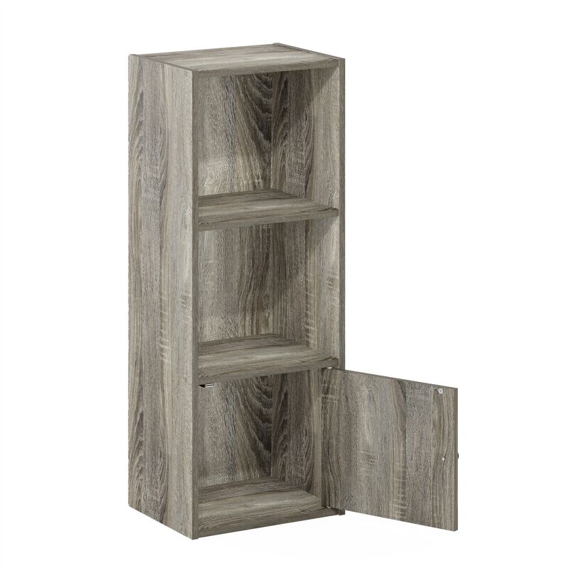 Furinno Luder Shelf Bookcase with 1 Door Storage Cabinet, French Oak