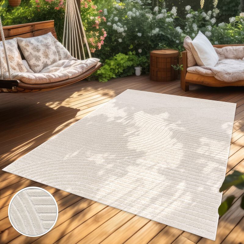Modern Area Rug Minimalist Design with Curved Line Pattern in Cream / Green