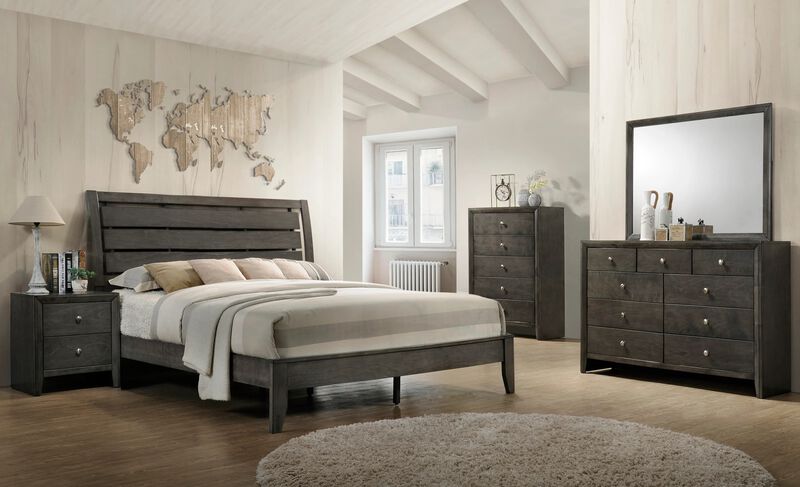 Streamdale Gray Geometric Queen Bed with Arched Headboard