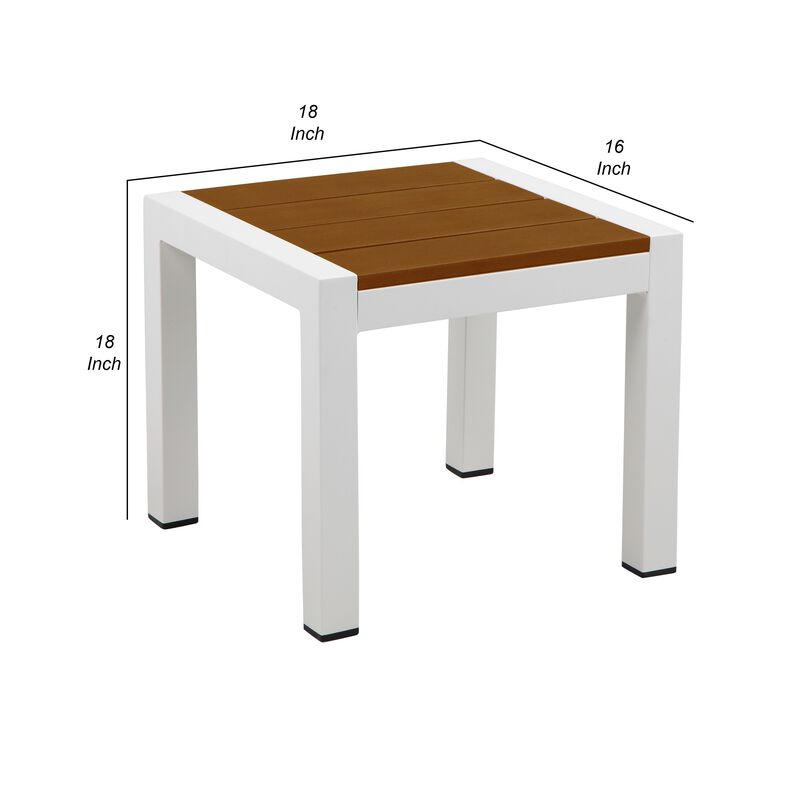 Josh 18 Inch Side End Table, Rich Brown Polyresin Planks, Aluminum Frame-Benzara