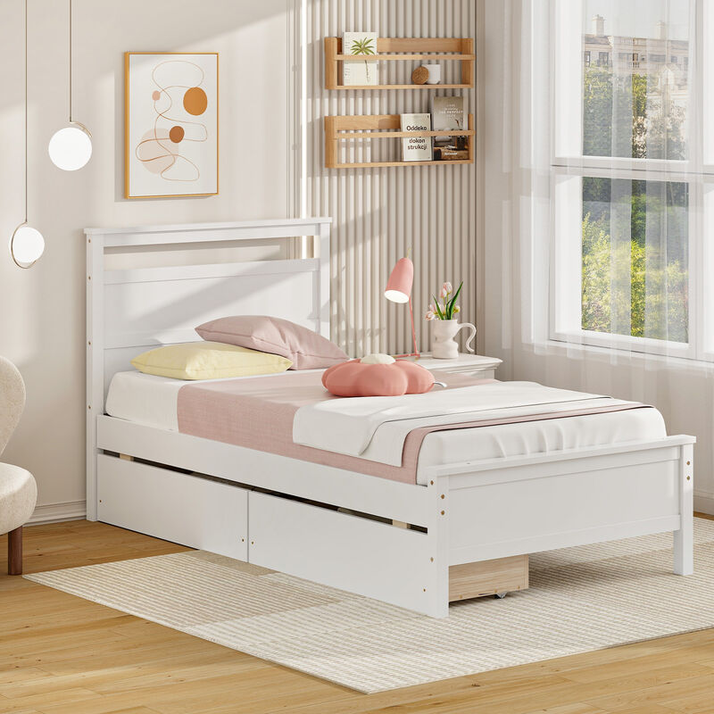 Twin Size Wooden Bed Frame with 2 Drawers for Teens and Adults