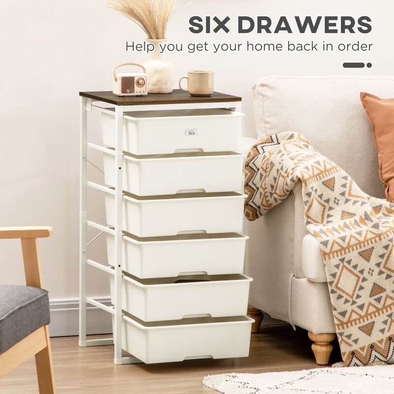 White Bedroom Storage: 6-Drawer Chest with Steel Frame