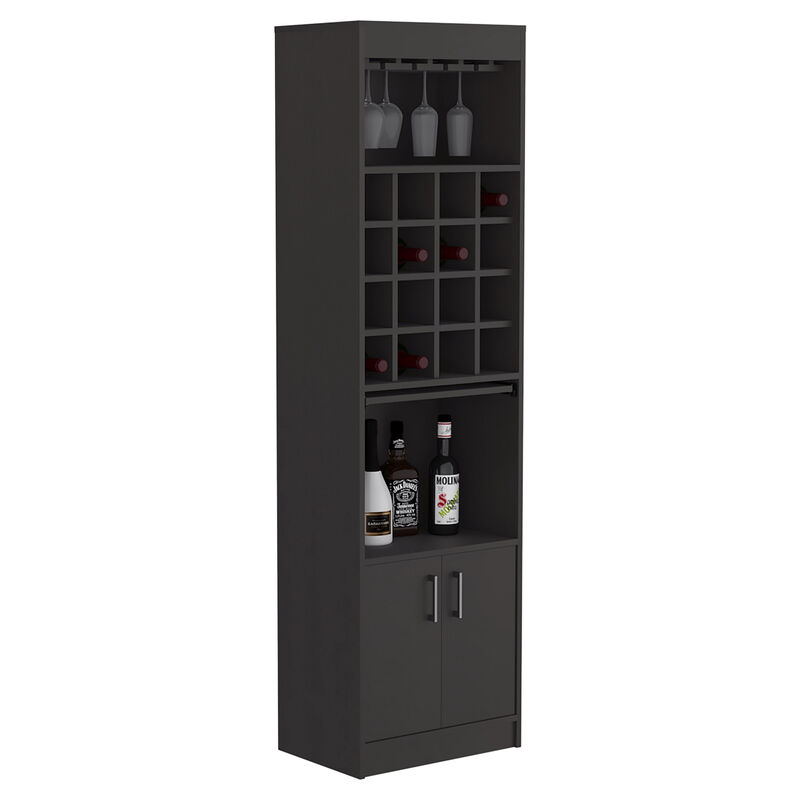 DEPOT E-SHOP Athens Kava Bar Cabinet, 16 Built-in Wine Rack, Two Door Cabinet, Two Shelves, Black