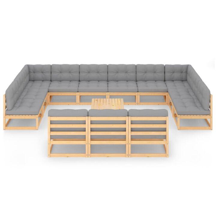 vidaXL 14 Piece Garden Lounge Set with Cushions Solid Pinewood