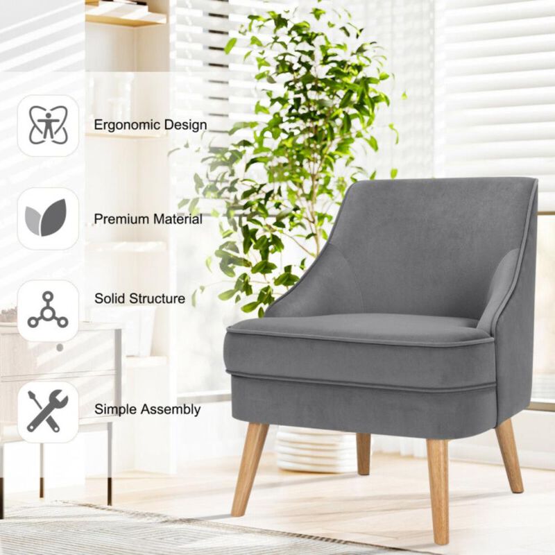 Hivvago Mid Century Velvet Accent Chair with Rubber Wood Legs for Bedroom