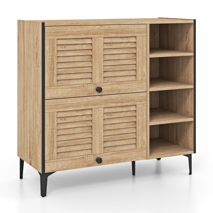 Shoe Rack Organizer with Flip-up See-through Doors and Adjustable Shelves