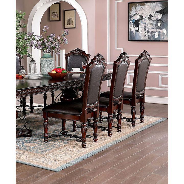 2 PCS Brown Cherry Side Chairs with Black Leatherette Seats