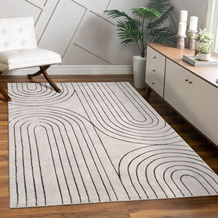 Modern Rug with Bohemian Arch Pattern in Beige Grey