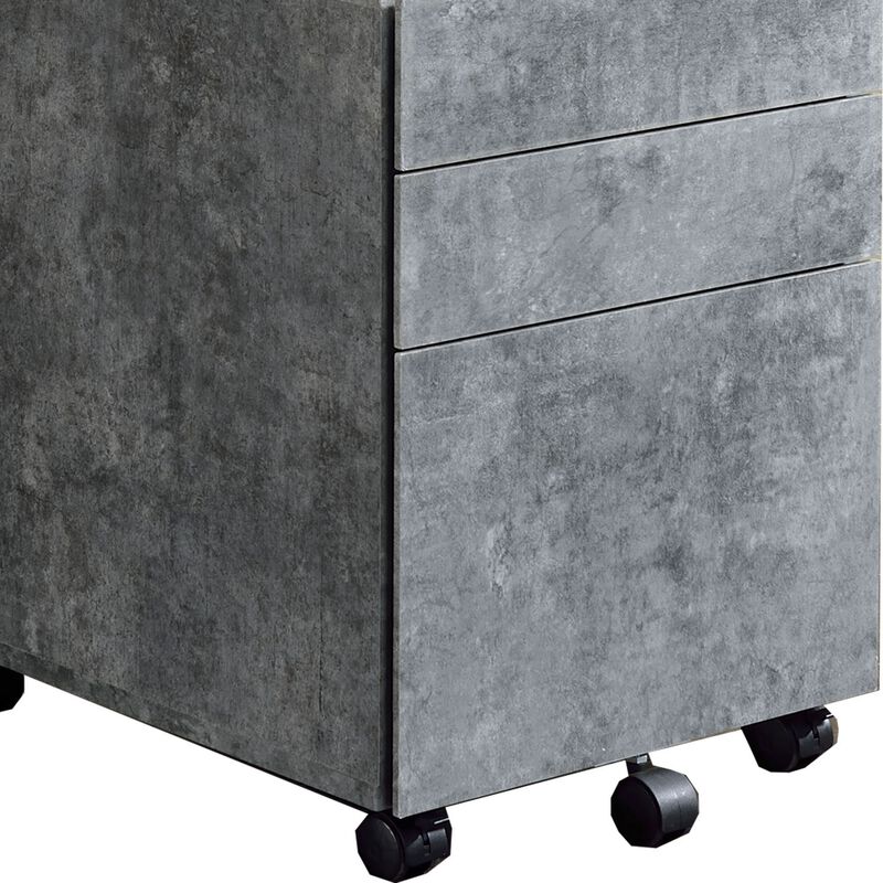 Contemporary Style File Cabinet with 3 Storage Drawers and Casters, Gray-Benzara