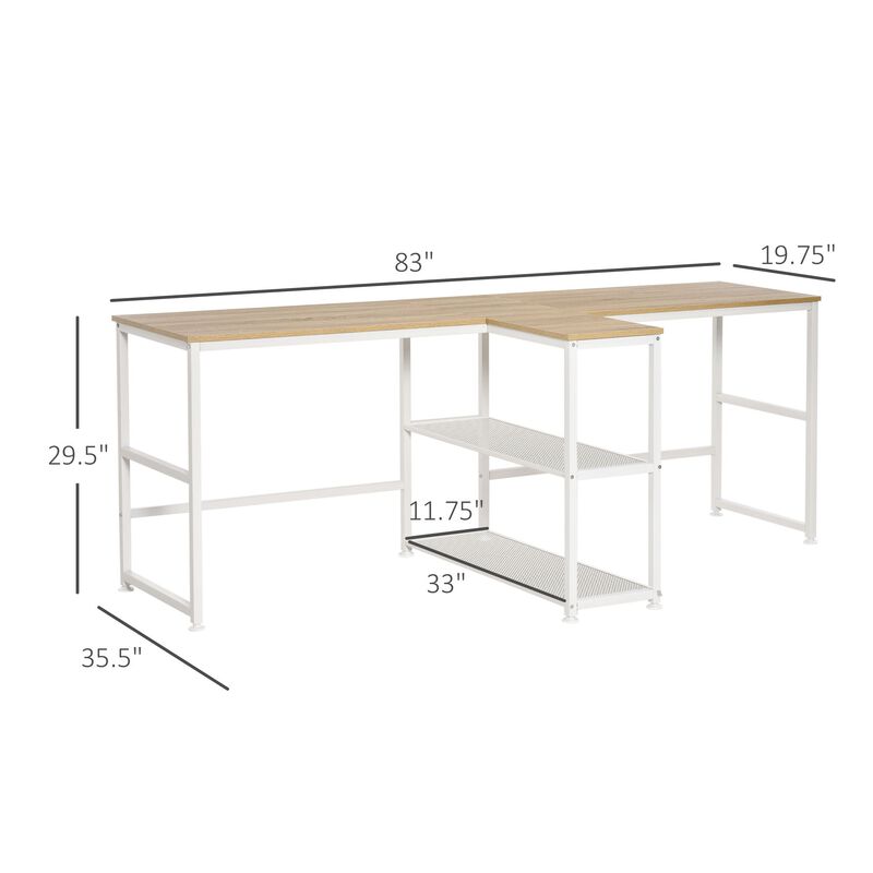 Natural Wood Office: 83" Double Desk with Storage for Home Office