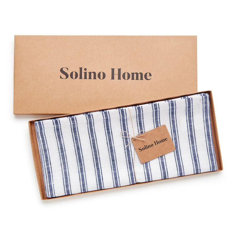 Solino Home 100% Pure Linen Table Runner | Capri Ticking Stripe for Spring & Easter