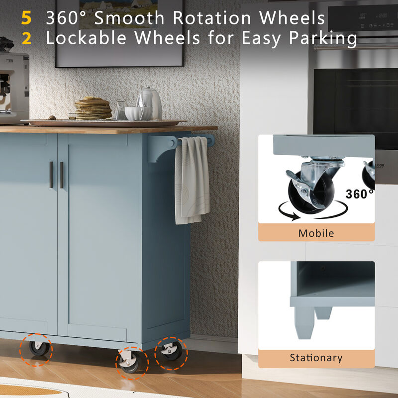 Merax Kitchen Island with Foldable Counter Top and Towel Rack