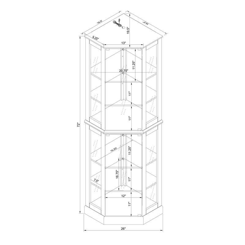 6-Shelf Curio Cabinet with Built-in Lights, Mirrors, and Adjustable Shelves