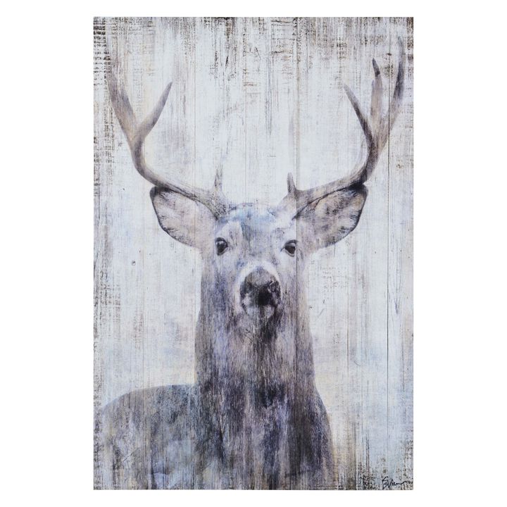Black and White Deer Stare Unframed Rectangular Wall Decor 36" x 24"