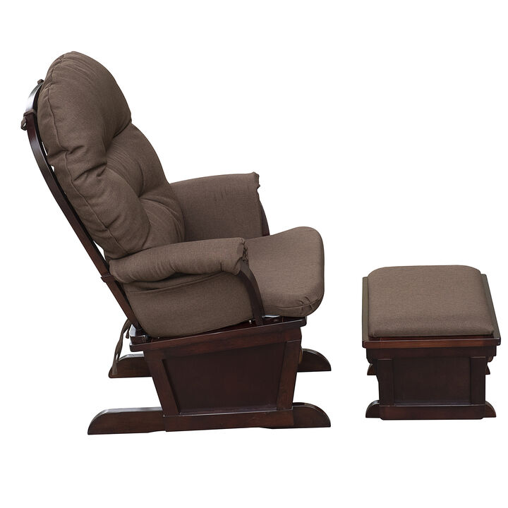 HOMCOM Nursery Glider Rocking Chair with Ottoman, Thick Padded Cushion Seating and Wood Base, Brown