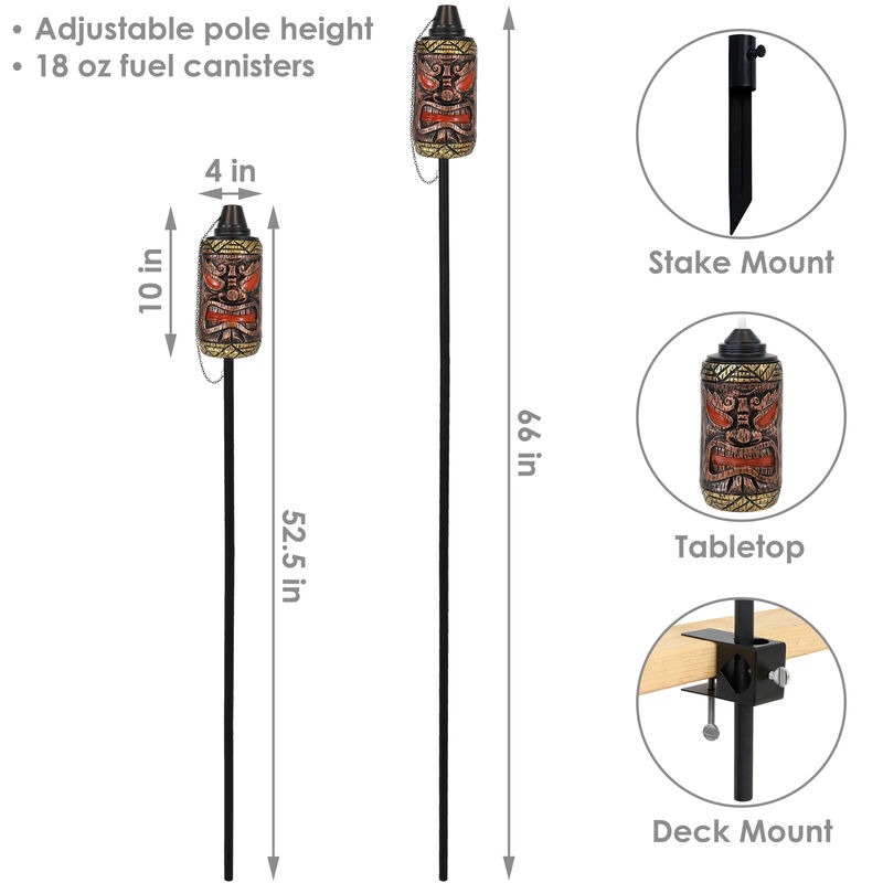 Sunnydaze Resin/Metal 3-in-1 Tiki Face Outdoor Lawn Torch - Set of 2