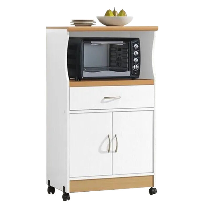 Hivvago White Kitchen Utility Cabinet Microwave Cart with Caster Wheels