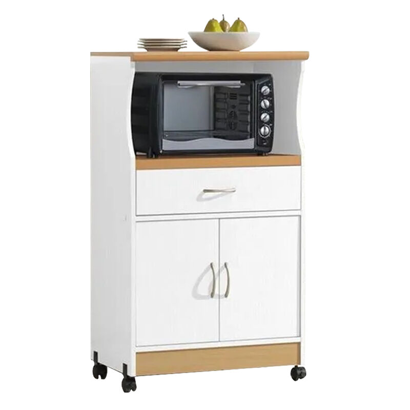 Hivvago White Kitchen Utility Cabinet Microwave Cart with Caster Wheels