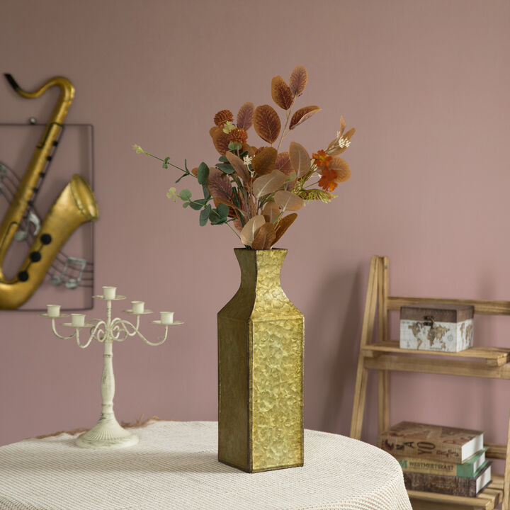 16 inch Antique Style Metal Bottle Shape Gold Floor Vase for Entryway, Living Room, Dining Room, Home Decor, Centerpiece, Ornamental, Vintage-Inspired, Elegant Tall Statement Piece, Small