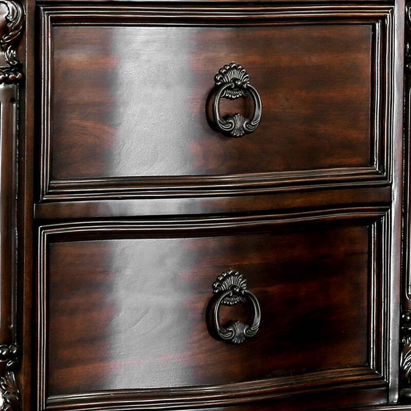 Transitional Wood Nightstand With Genuine Marble Top, Brown-Benzara