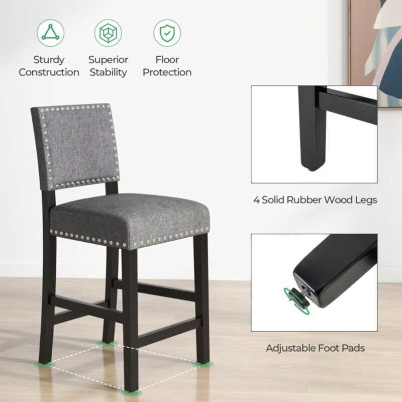 Hivvago 38.5/43.5 Inch Set of 2 Counter Height Chairs with Solid Rubber Wood Frame