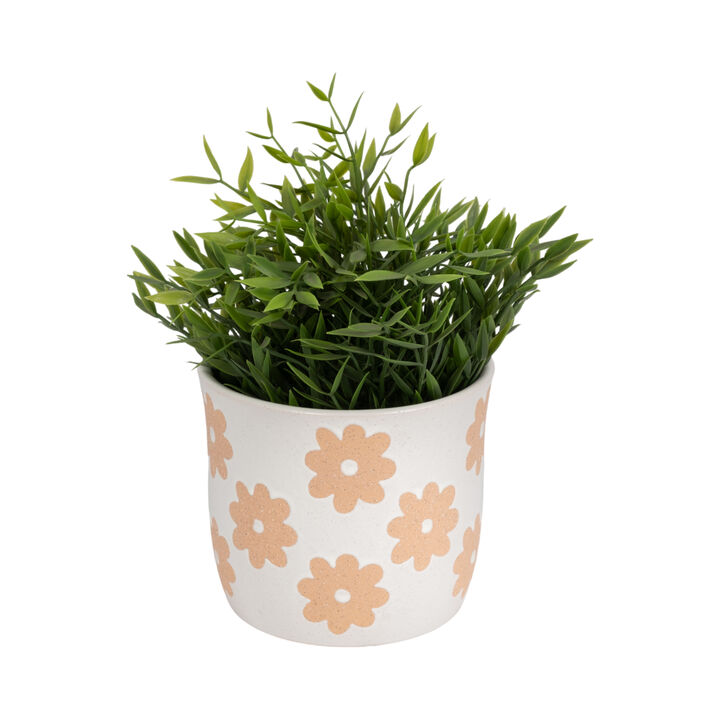 6" Flower Power Planter, White/tan