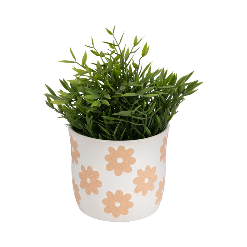 6" Flower Power Planter, White/tan