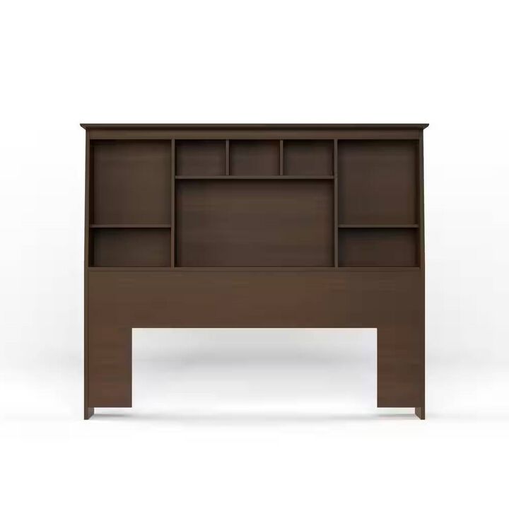 Farmhouse Style Bookcase Headboard with Wood Finish for Bedroom Storage