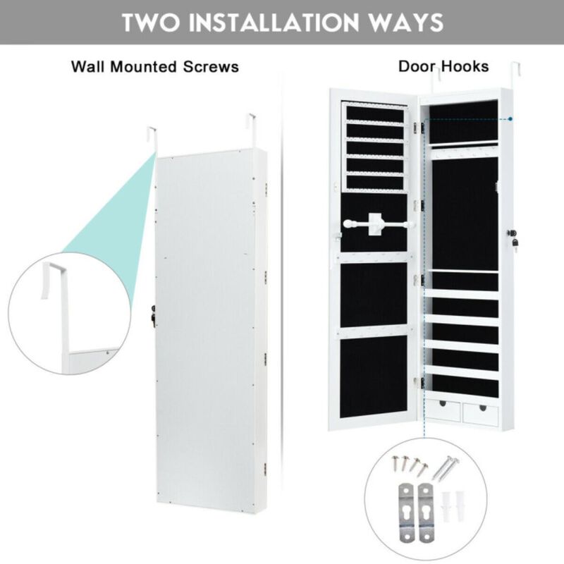 Hivvago Door Mounted Lockable Mirrored Jewelry Cabinet with LED Lights