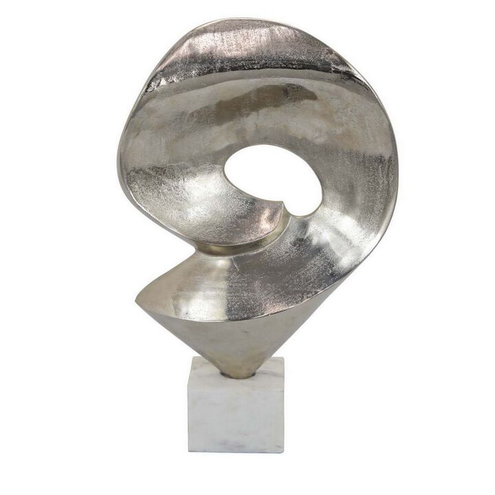 24 Inch Tabletop Home Decor Piece, Modern Art Sculpture, Chrome Metal - Benzara