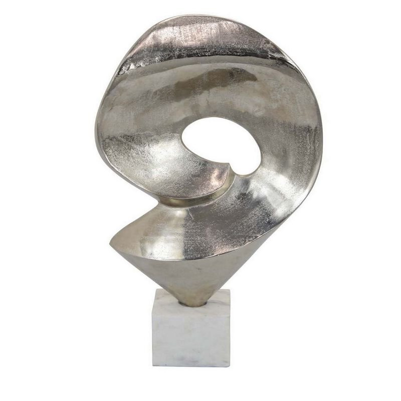 24 Inch Tabletop Home Decor Piece, Modern Art Sculpture, Chrome Metal - Benzara