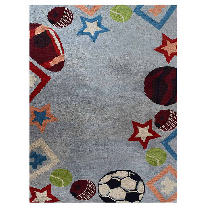 RUGSOTIC CARPETS HAND TUFTED WOOL ECO-FRIENDLY AREA RUGS  - 4'x6', Rectangle Shape, Light Blue, Kids Design, High Pile Thick Handmade Anti Skid Area Rugs for Living Room, Bed Room (K03010)