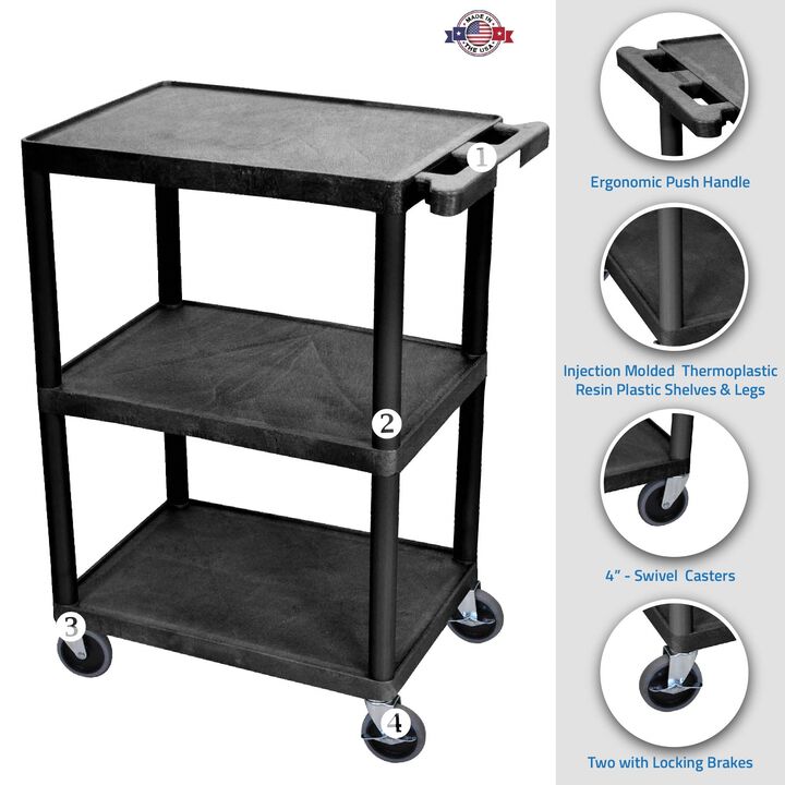 Luxor 3 Shelf Utility Cart Black