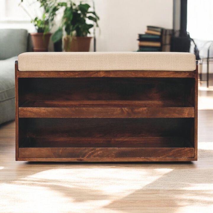 Artisan Furniture Solid Wood California Walnut & Mud Linen Pull out Shoe Bench