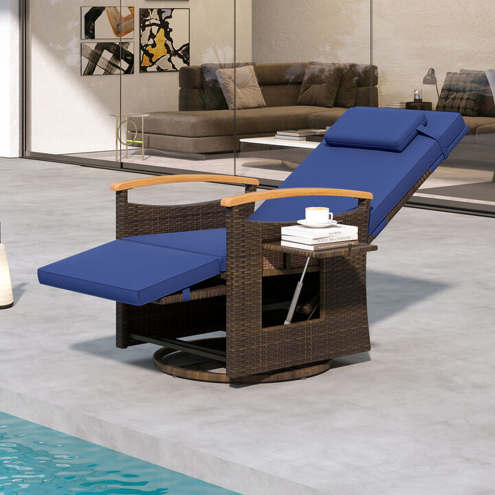 Patio Rattan 360° Swivel Recliner Chair with Adjustable Backrest and Footrest