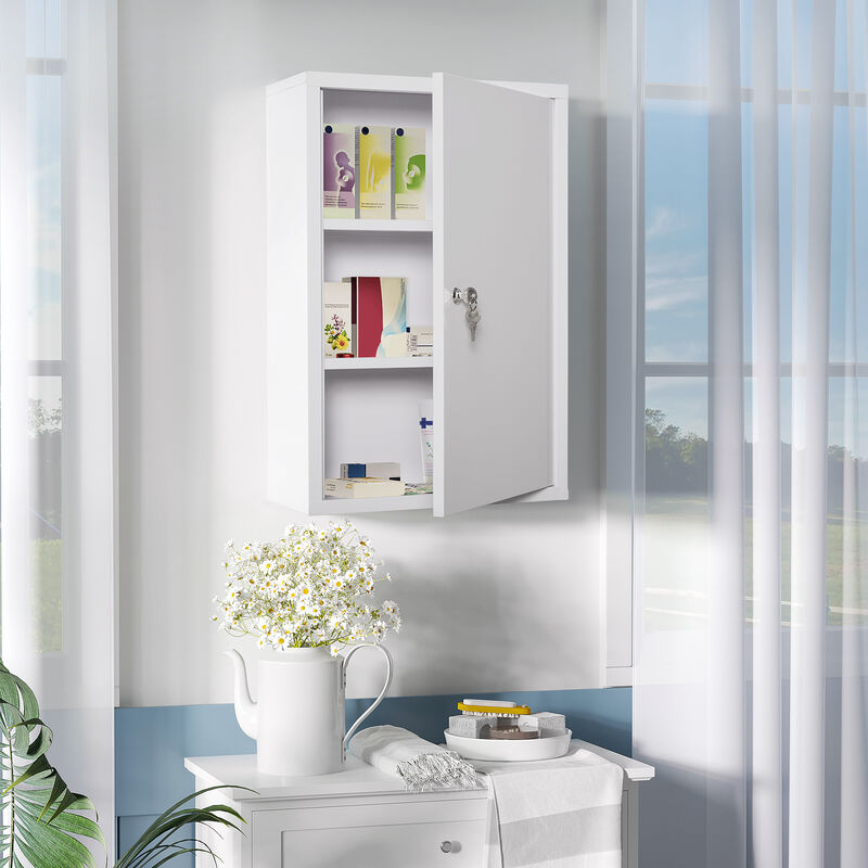 Wall-Mounted Medicine Storage 3 Tier Lockable First Aid Unit Bathroom Organizer