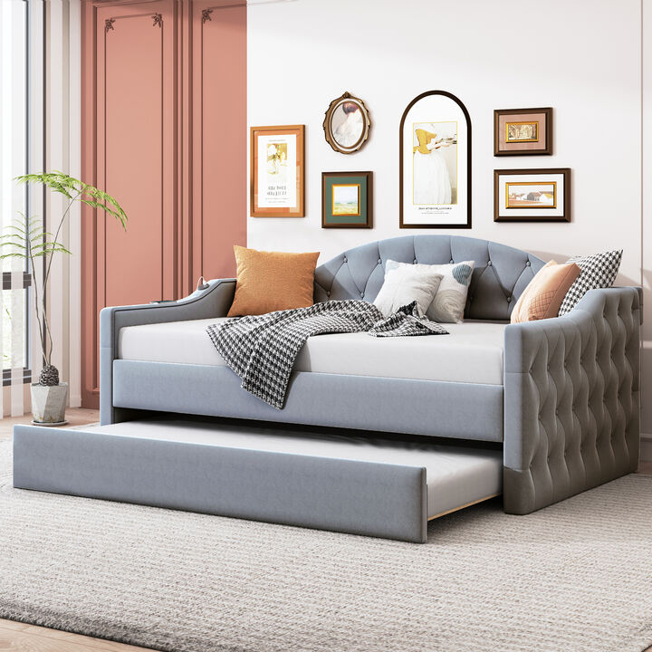 Merax Velvet  Sofa Bed Daybed with Trundle