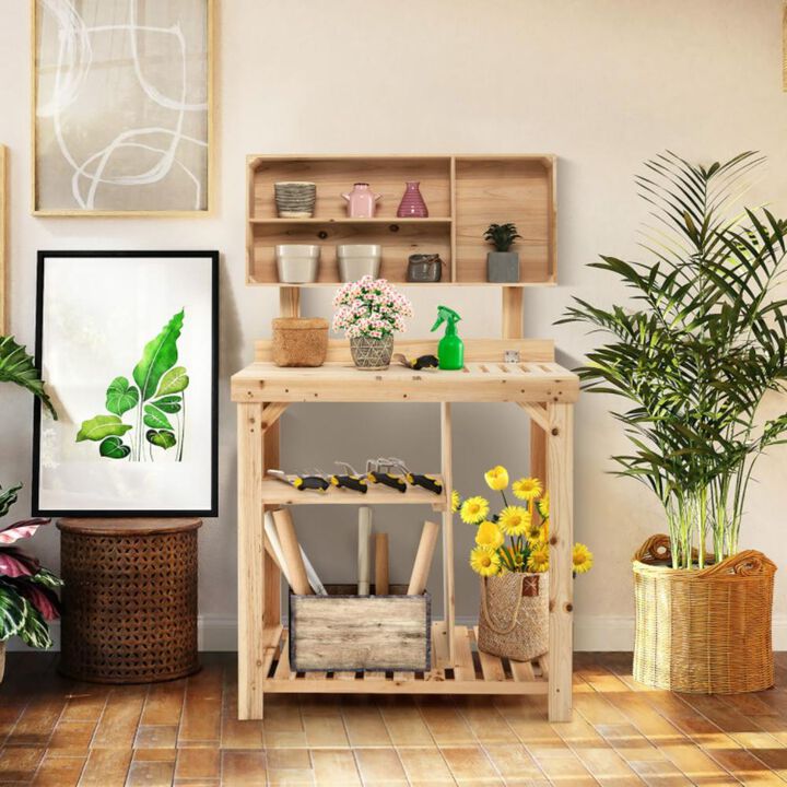 Hivvago Garden Wooden Potting Table Workstation with Storage Shelf