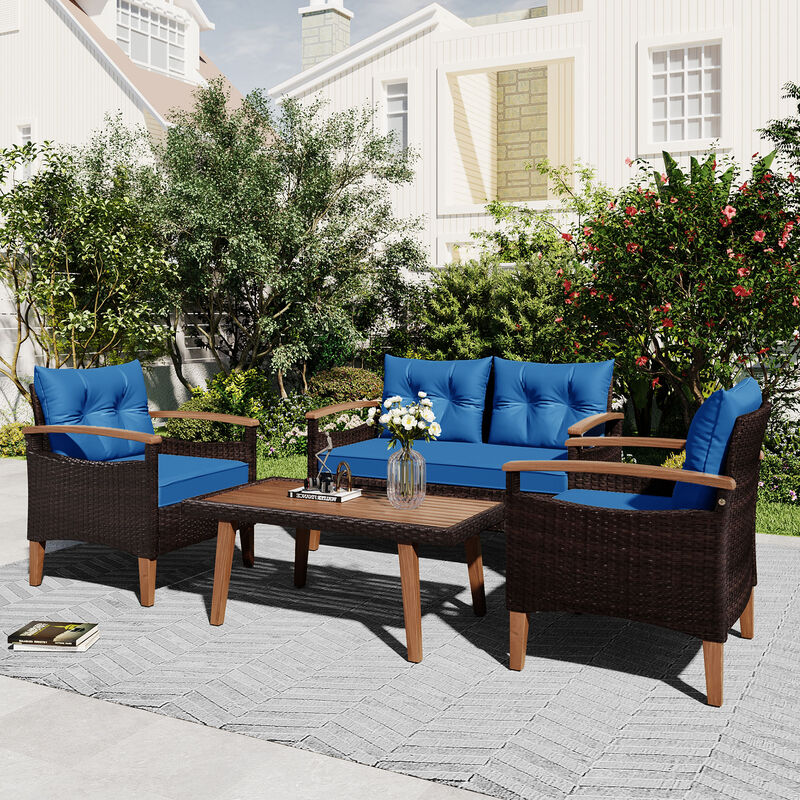 Merax 4-Piece Garden Furniture, Patio Seating Set, PE Rattan Outdoor Sofa Set