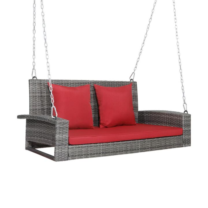 Hivvago 2-Person Patio PE Wicker Hanging Porch Swing Bench Chair Cushion 800 Pounds