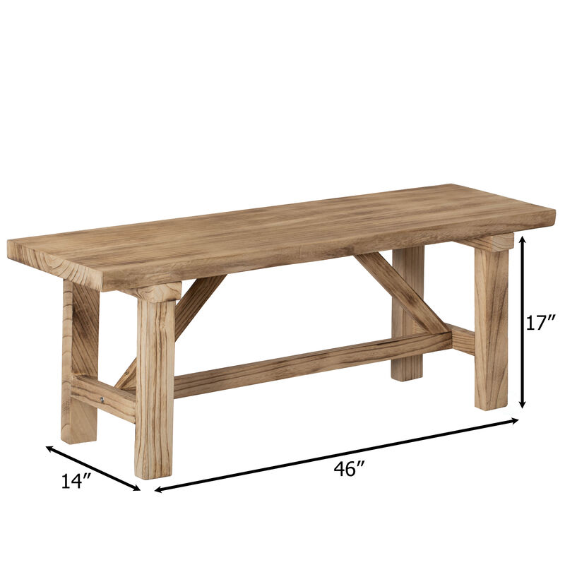 Vintiquewise 46'' Wooden Bench Farmhouse Entryway Organizer Retro Rustic Accent Seat Natural Wood Armless Design for Living Room Hallway Kitchen Dining Room Stylish & Practical Décor for Indoor Space