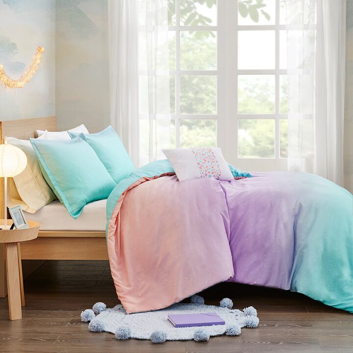 Gracie Mills Dagny Whimsical Ombre Glitter Reversible Duvet Cover Set