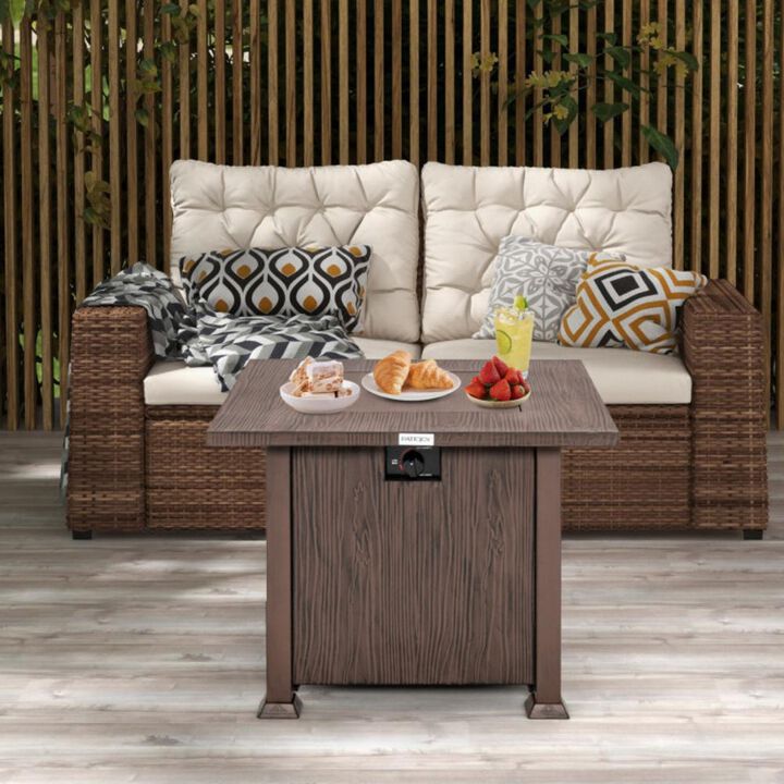 Hivvago 32 Inch 50 000 BTU Square Fire Pit Table with Lid and Lava Rocks-Brown