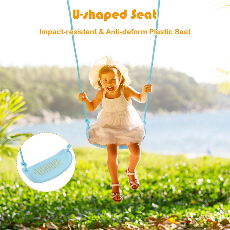Outdoor Kids Swing Set with Heavy-Duty Metal A-Frame and Ground Stakes