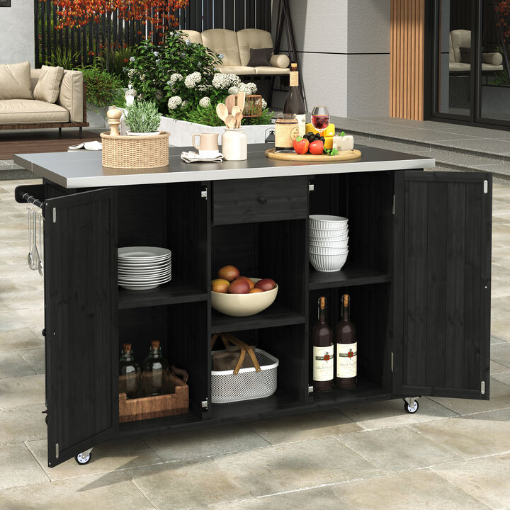 Merax Outdoor  Fir Wood Kitchen Island with Towel and Spice Racks