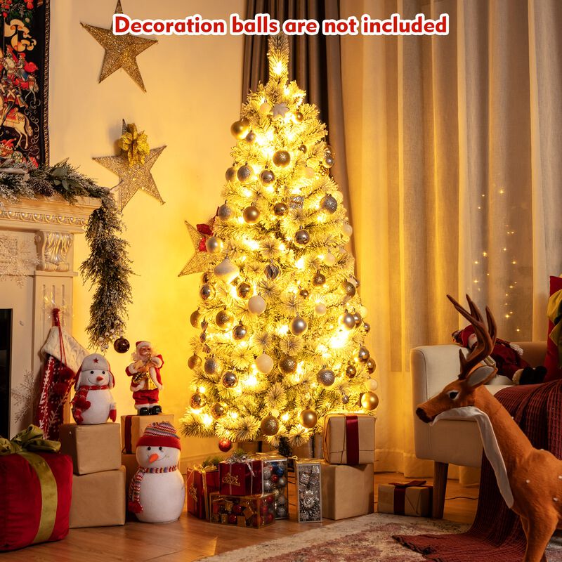 Pre-Lit Hinged Snow Flocked Christmas Tree with Remote Control