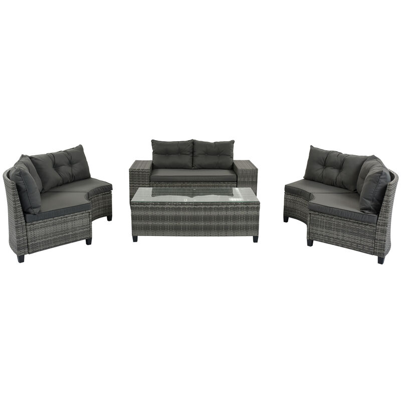 8-Pieces Outdoor Wicker Round Sofa Set, Half-Moon Sectional Sets All Weather, Curved Sofa Set